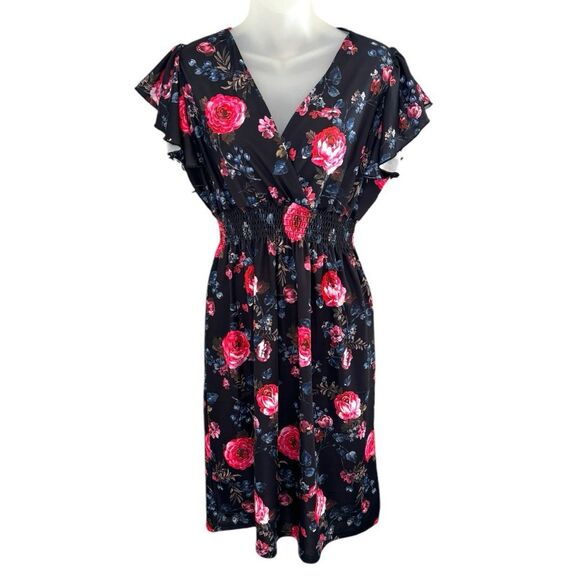 Keep It Trendy Black Floral Print Dress Size Large - Picture 1 of 9